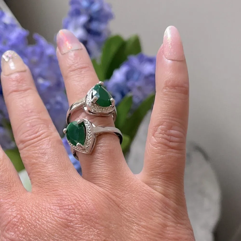 The Green Tear Drop Ring in Tibetan silver sz 6